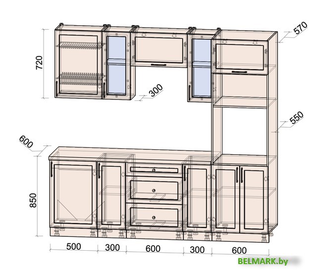 Готовая кухня Интерлиния Тренд 2.3В (мята/мята/дуб бунратти) - фото2