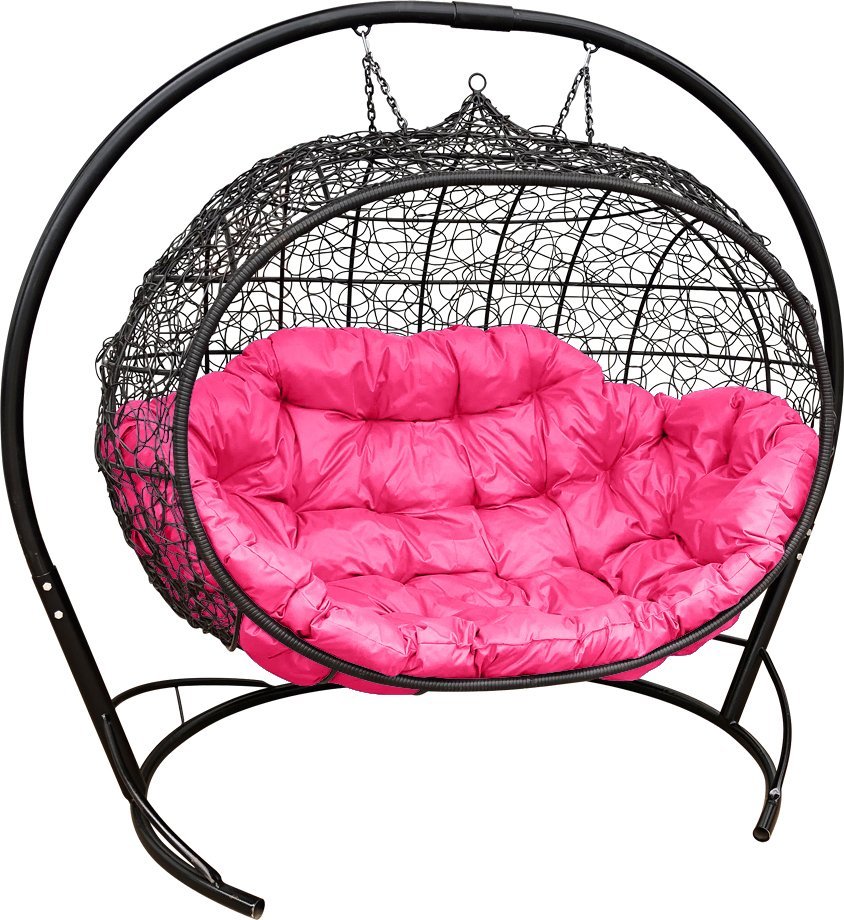 Подвесной диван M-Group Улей 11210408 (черный ротанг/розовая подушка) - фото