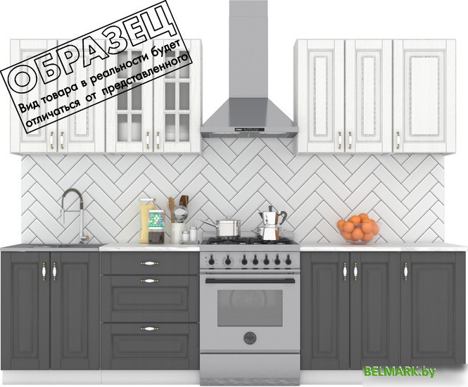 Готовая кухня Интермебель Бостон-7 2.2 (акация белая/акация графит/мрамор лацио белый) - фото