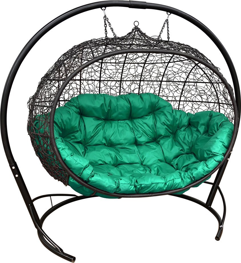 Подвесной диван M-Group Улей 11210404 (черный ротанг/зеленая подушка) - фото