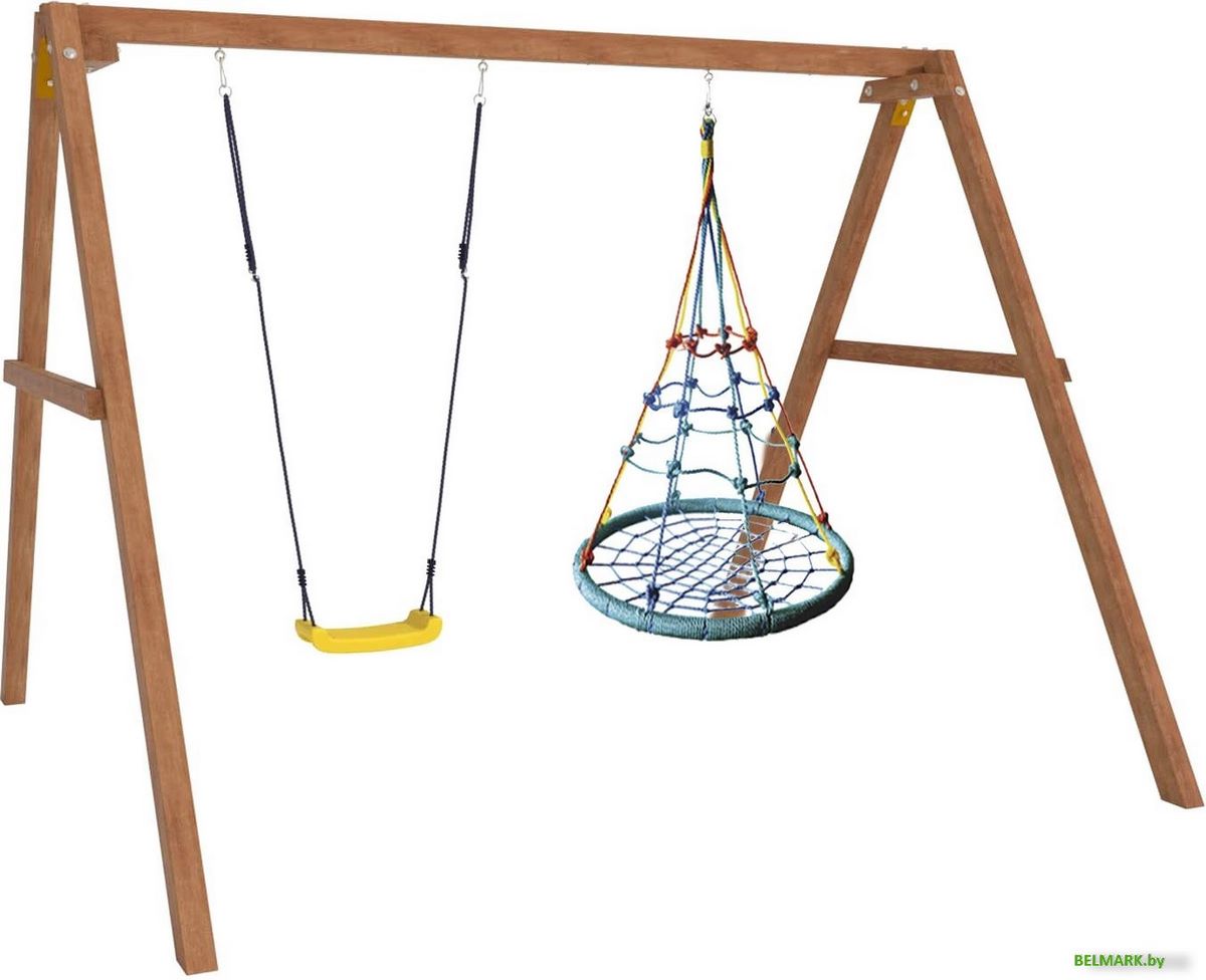 Стационарные качели Капризун Деревянные с гнездом с паутинкой Р911-36 - фото2