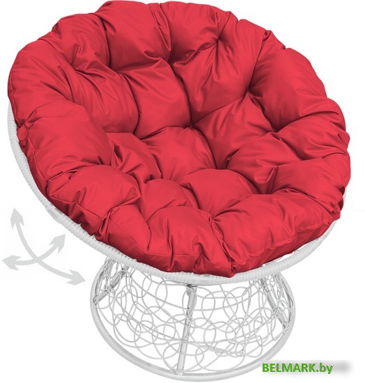 Кресло M-Group Папасан пружинка 12050106 (белый ротанг/красная подушка) - фото