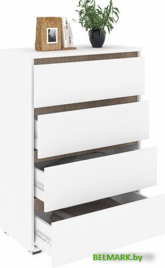 Комод Кортекс-мебель Бари 80 4ш (белый/белый/дуб сонома) - фото2