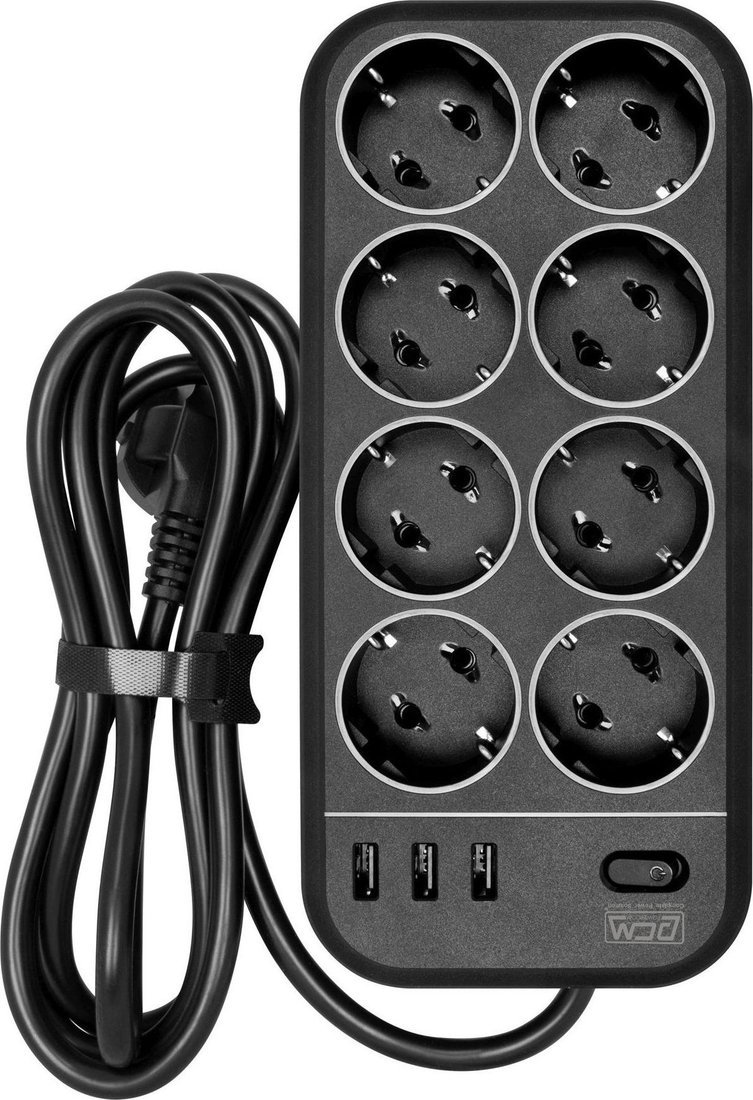 Стабилизатор Powercom SP-08 USB03AB (3 м, 8 розеток, черный) - фото