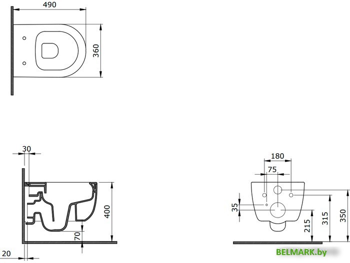 Унитаз Bocchi V-Tondo Rimless (черный матовый) 1417-004-0129 (без сиденья) - фото2