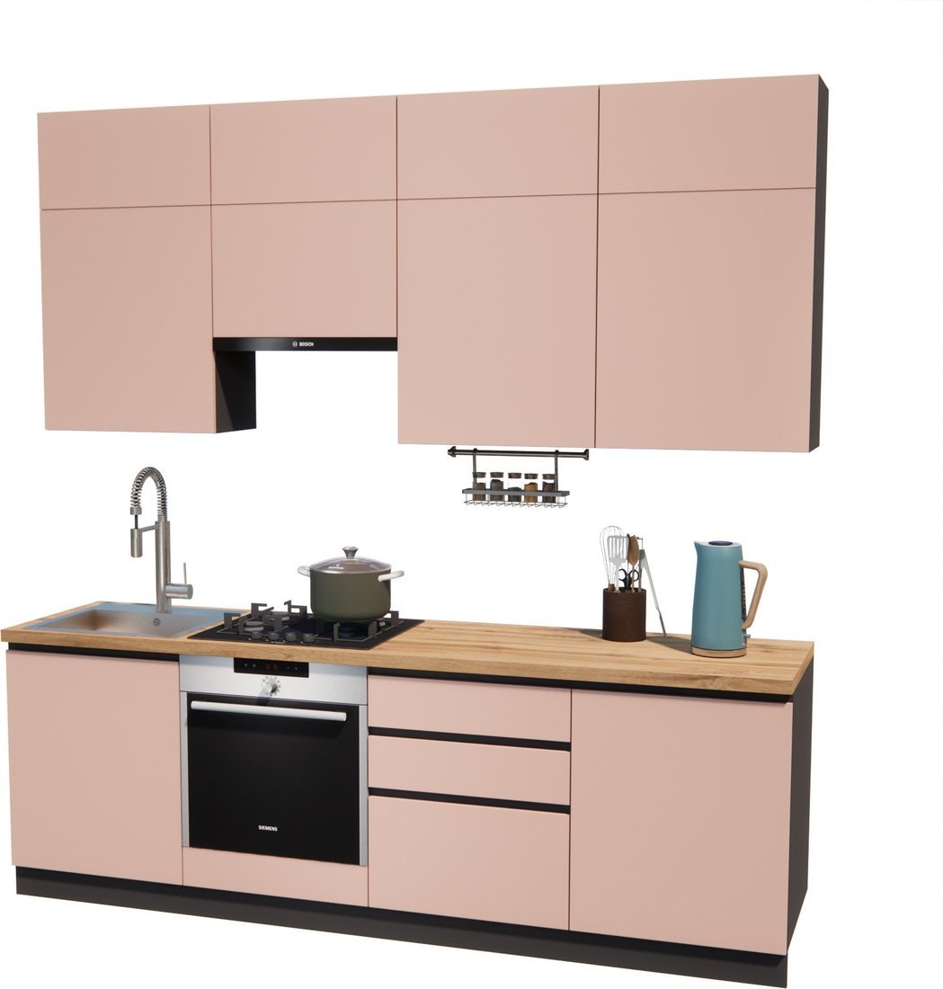 Готовая кухня ВерсоМебель Эко Премиум 2.4 (пудровый/ст. дуб вотан) - фото