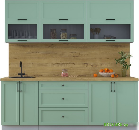Готовая кухня Интерлиния Тренд 2.2Б (мята/мята/дуб бунратти) - фото