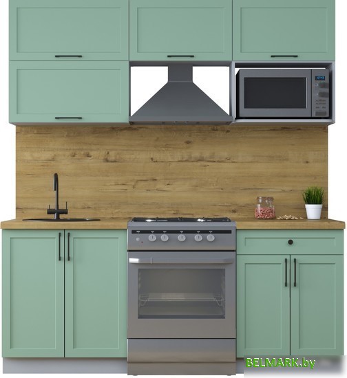 Готовая кухня Интерлиния Тренд 1.9В (мята/мята/дуб бунратти) - фото