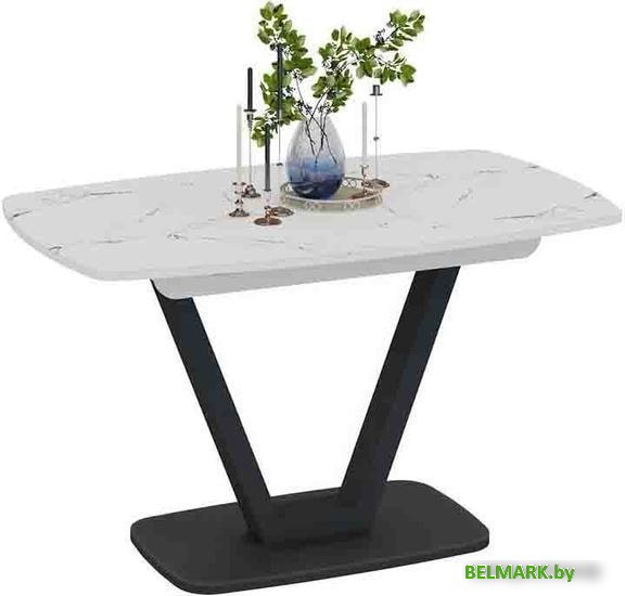 Кухонный стол Трия Сингапур Тип 1 (черный муар/стекло белый мрамор) - фото