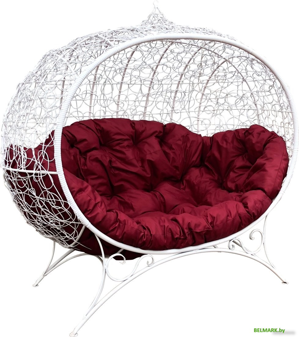 Садовый диван M-Group Улей на ножках 11220102 (белый ротанг/бордовая подушка) - фото