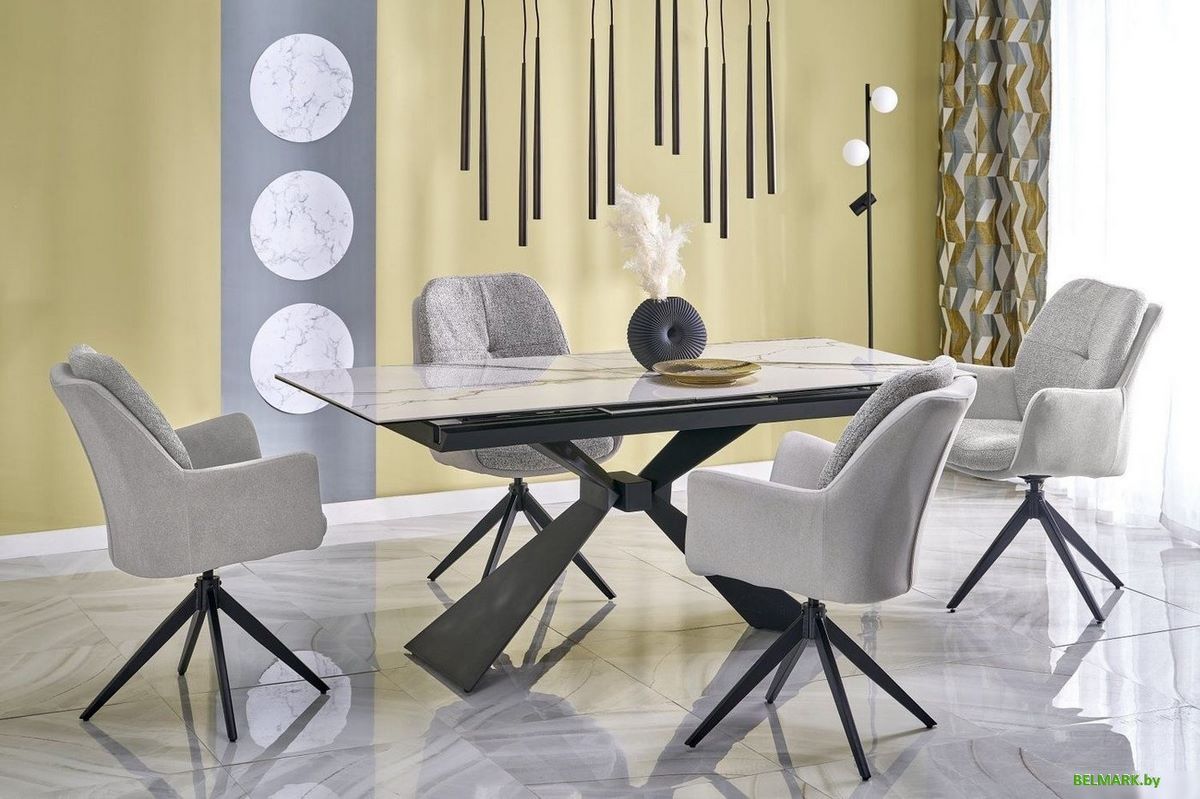 Кухонный стол Halmar Luciano 180-230/90/76 (белый мрамор/черный) - фото2