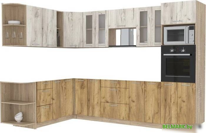 Готовая кухня Интерлиния Мила 1.88x3.0 левая без столешницы (дуб белый/дуб золотой) - фото