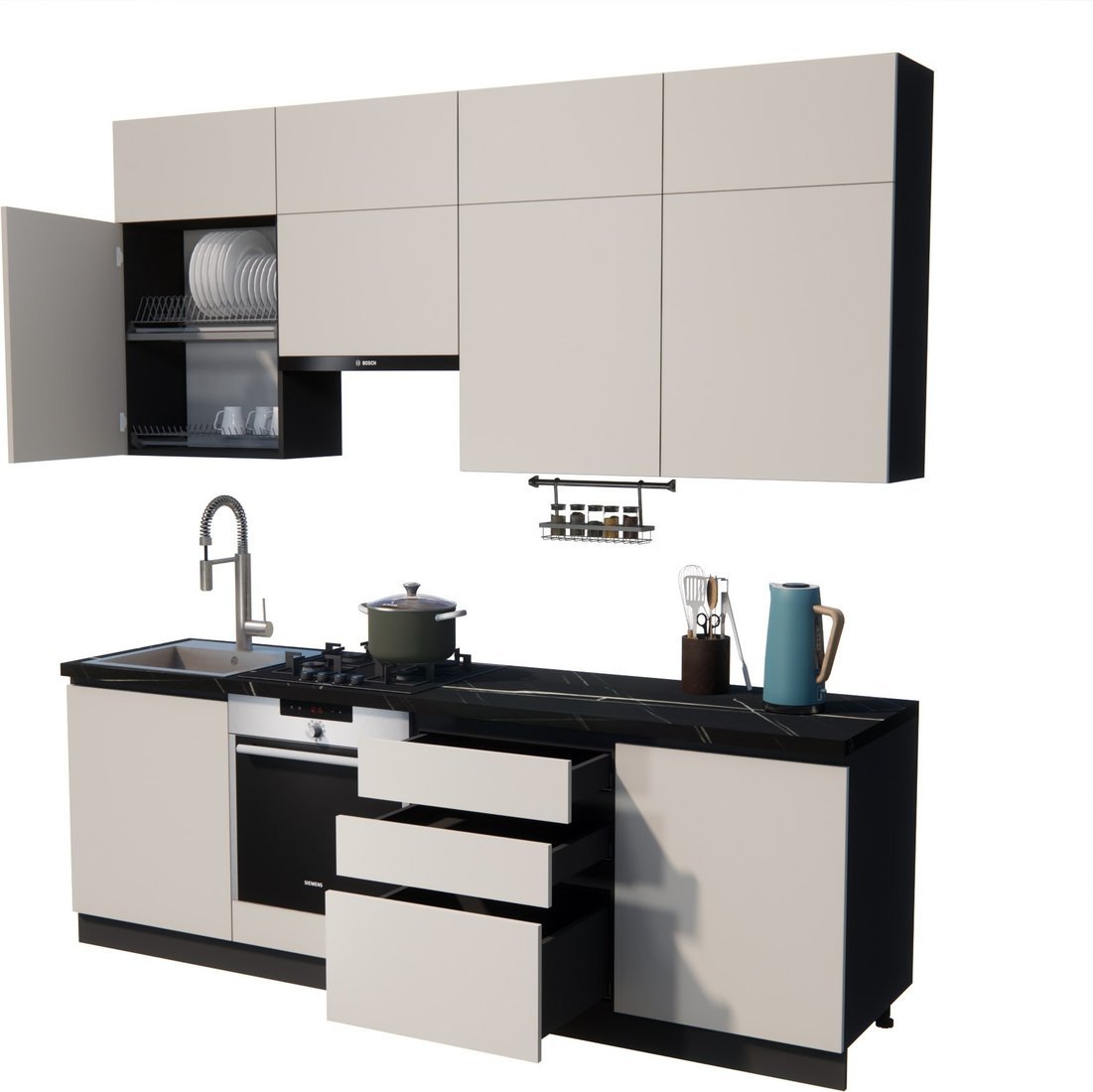 Готовая кухня ВерсоМебель Эко Премиум 2.4 (кашемир/ст. тунис) - фото