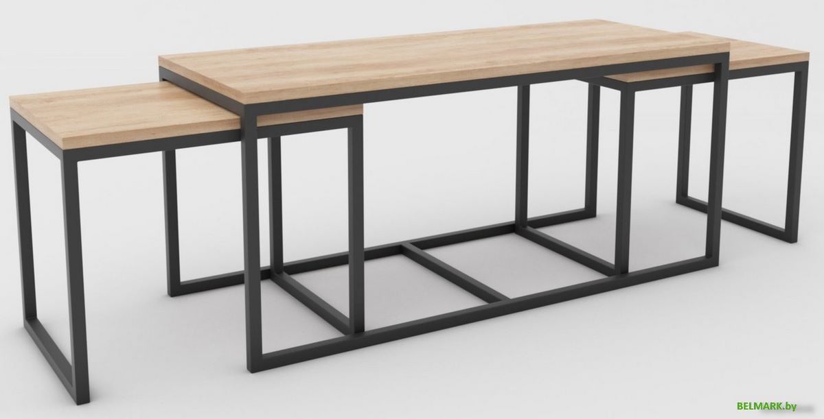 Журнальный столик Hype Mebel Трио 40x100-200 (черный/дуб галифакс натуральный) - фото