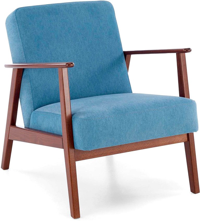Интерьерное кресло Halmar Milano 1S tap. Castel 74 (синий/орех) - фото