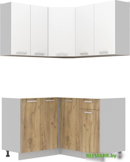 Готовая кухня Интерлиния Мила Лайт 1.2x1.4 без столешницы (белый платинум/дуб золотой) - фото