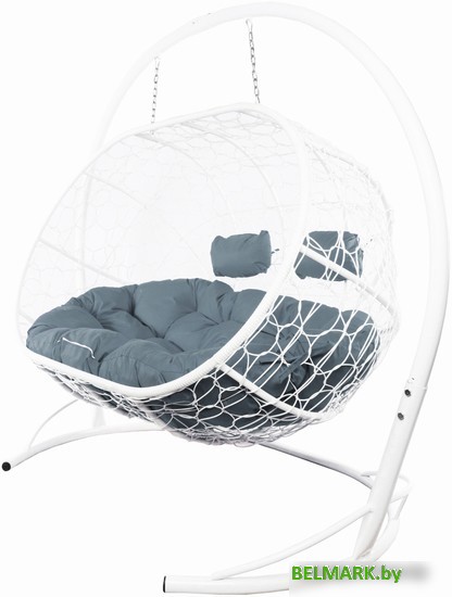 Подвесной диван M-Group Лежебока 11180109 (с белым ротангом/серая подушка) - фото