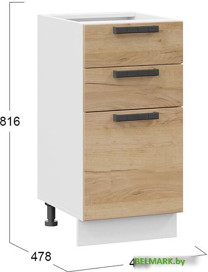 Шкаф напольный Трия Детройт 1Н4Я3 (белый/дуб крафт золотой) - фото2