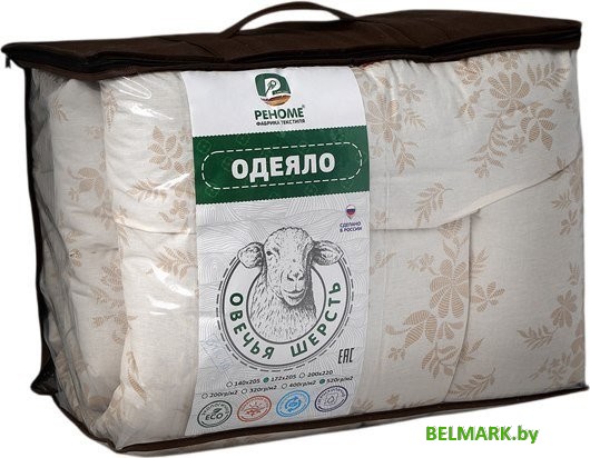 Одеяло Реноме 1.5сп Поплин бежевый 14/035н 140x205 (овечья шерсть, 520) - фото