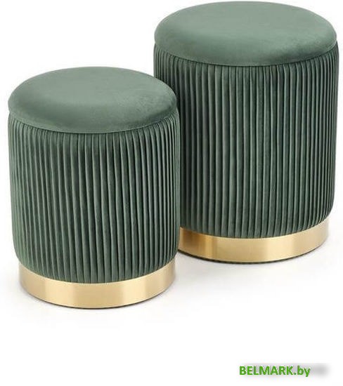 Пуфик Halmar Комплект MONTY 2 шт темно-зеленый/золотой - фото