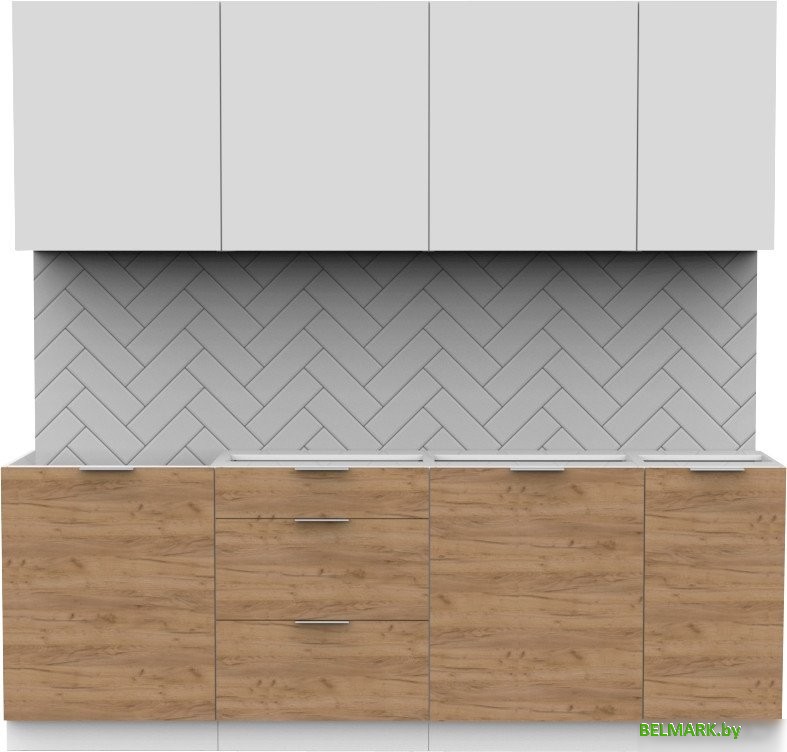 Готовая кухня Интермебель Микс Топ-7 2.2м без столешницы (белый премиум/дуб крафт золотой) - фото