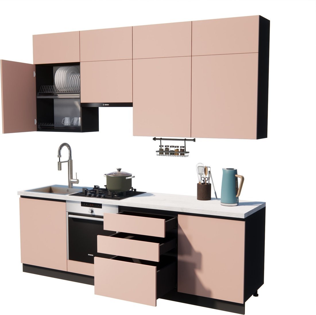 Готовая кухня ВерсоМебель Эко Премиум 2.4 (пудровый/ст. мрамор лацио) - фото2