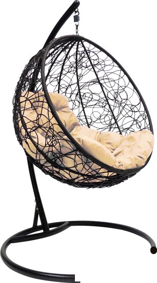 Подвесное кресло M-Group Круг 11050401 (черный ротанг/бежевая подушка) - фото