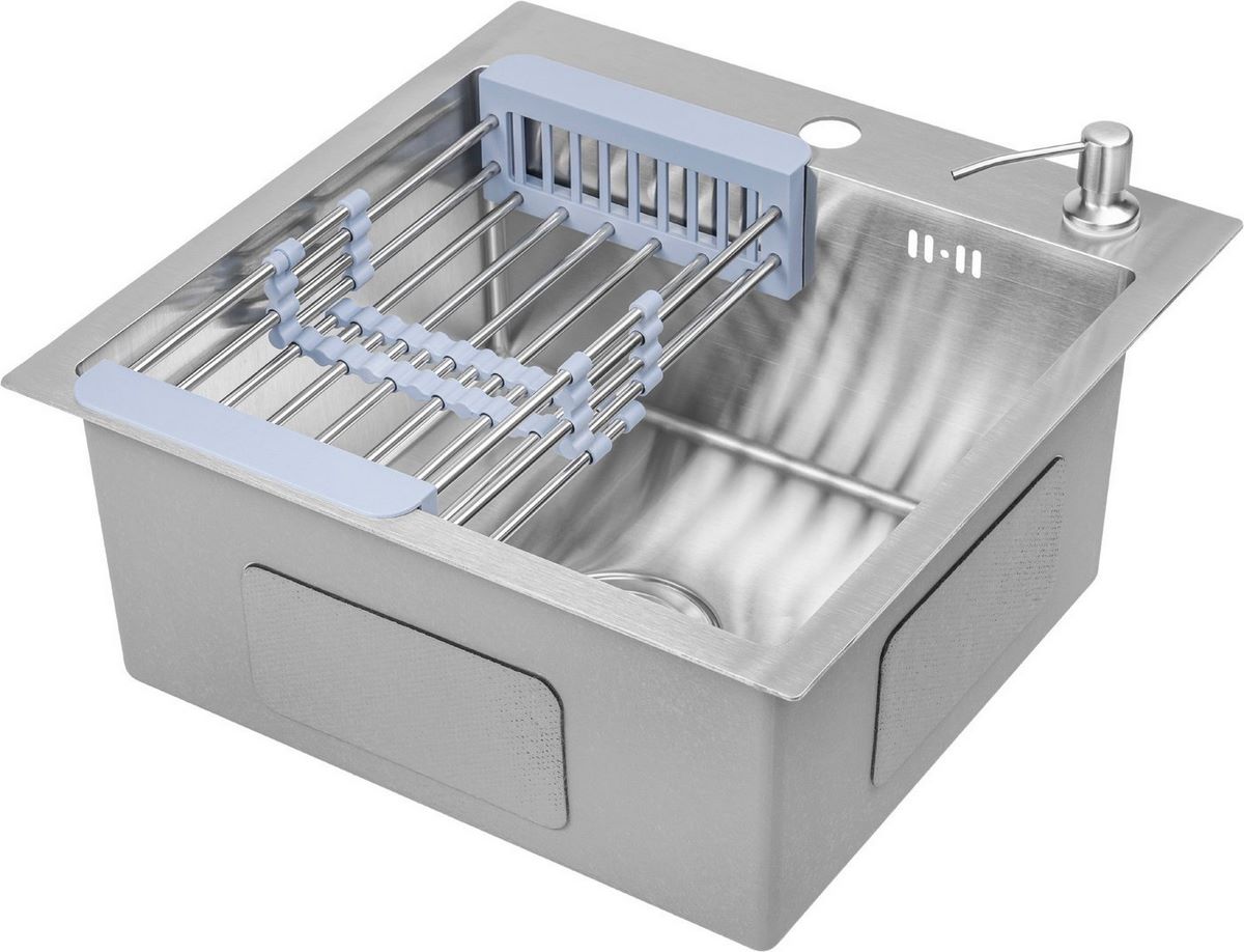 Кухонная мойка Saniteco 4848 + Spike F9S07000 (хром, с сифоном, дозатором и коландером) - фото2