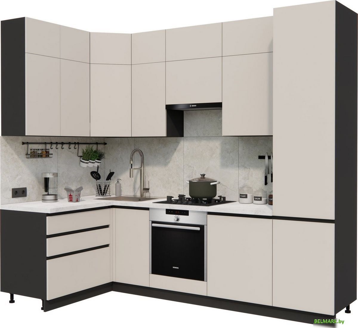 Готовая кухня ВерсоМебель Эко Премиум 1.4x2.7 левая (кашемир/ст. мрамор лацио) - фото