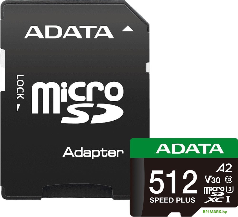 Карта памяти ADATA SPEED PLUS microSDXC 512GB UD512GUI3V30A2SP-RA1 (с адаптером) - фото