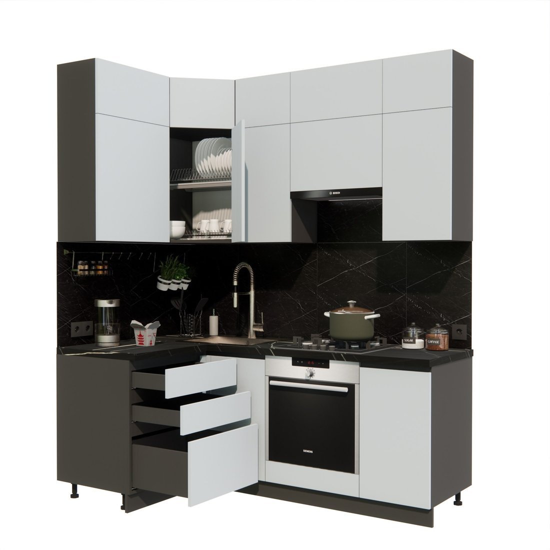 Готовая кухня ВерсоМебель Эко Премиум 1.2x2.0 левая (сумеречный голубой/ст. тунис) - фото2