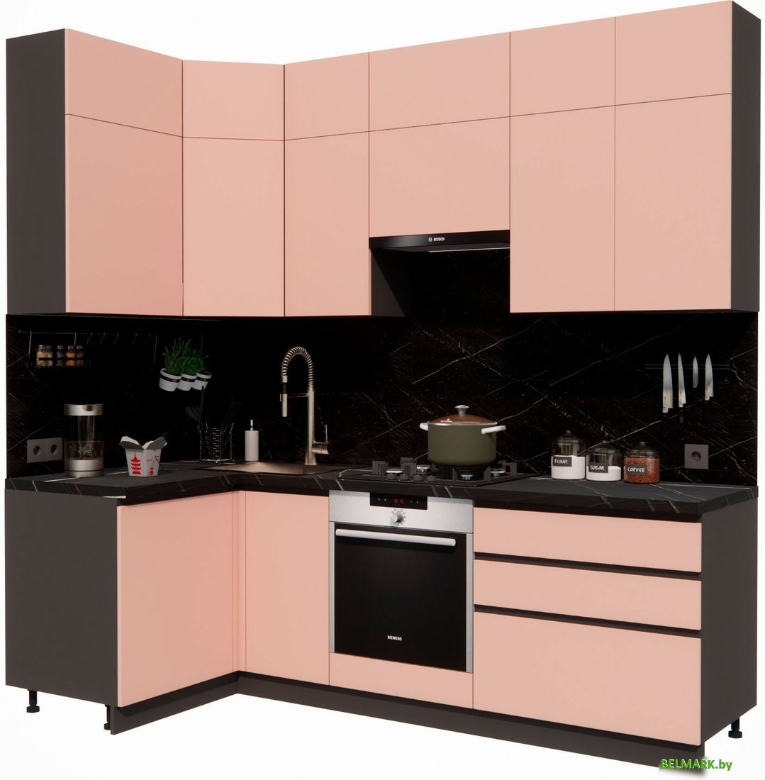 Готовая кухня ВерсоМебель Эко Премиум 1.2x2.4 левая (пудровый/ст. тунис) - фото