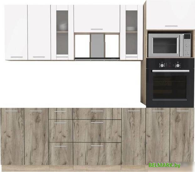Готовая кухня Интерлиния Мила 2.4 ВТ без столешницы (белый платинум/дуб серый) - фото