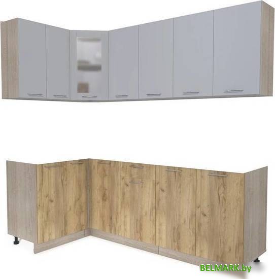 Готовая кухня Интерлиния Мила 12x22 без столешницы (серебристый/дуб золотой) - фото