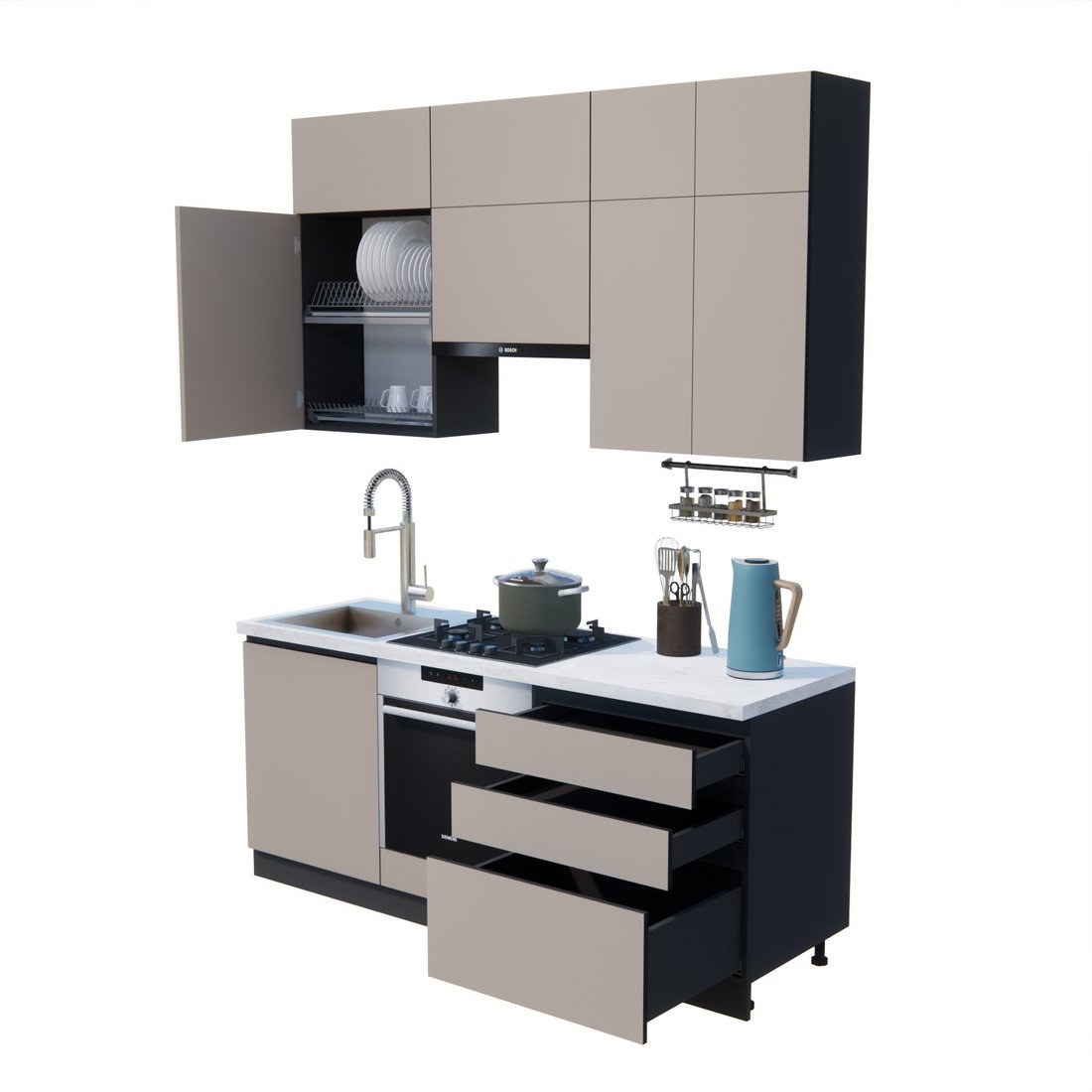 Готовая кухня ВерсоМебель Эко Премиум 2.0 (глиняный серый/ст. мрамор лацио) - фото2