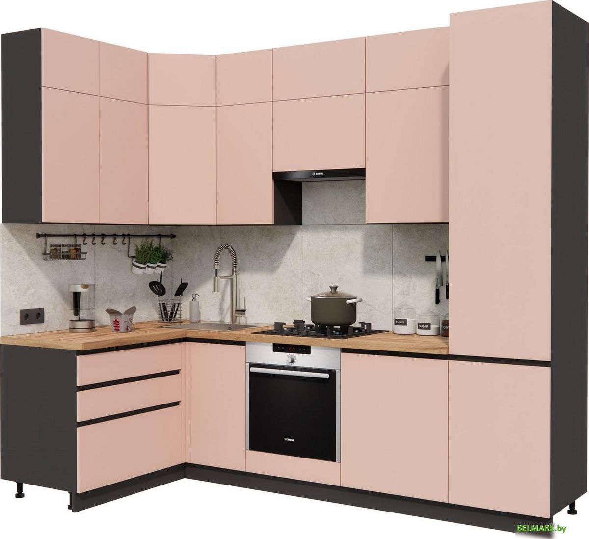 Готовая кухня ВерсоМебель Эко Премиум 1.4x2.7 левая (пудровый/ст. дуб вотан) - фото