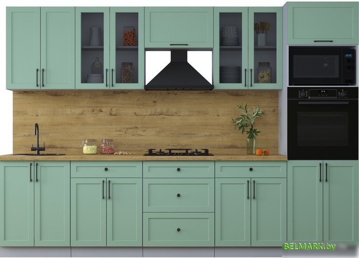 Готовая кухня Интерлиния Тренд 3.0В (мята/мята/дуб бунратти) - фото