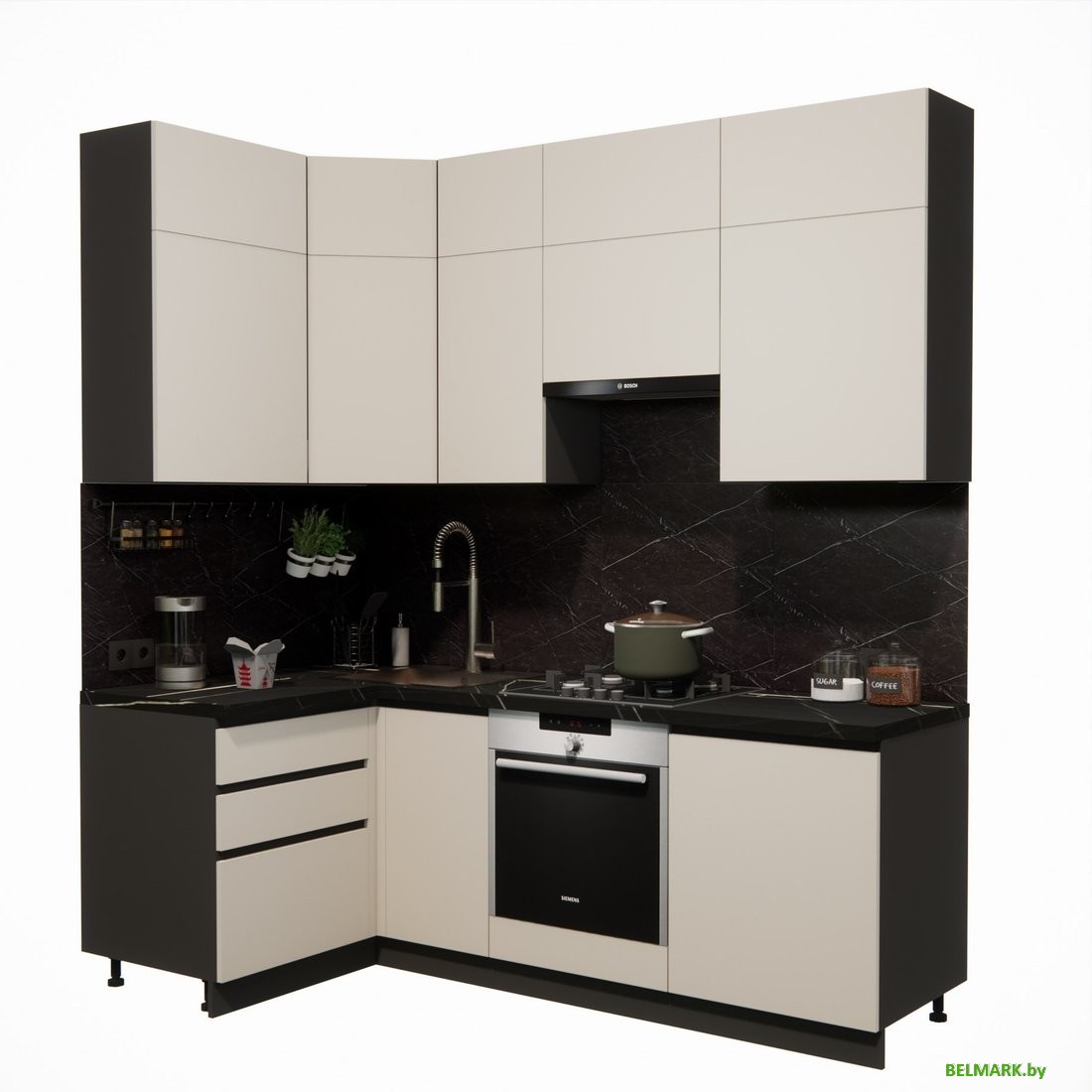 Готовая кухня ВерсоМебель Эко Премиум 1.2x2.2 левая (кашемир/ст. тунис) - фото