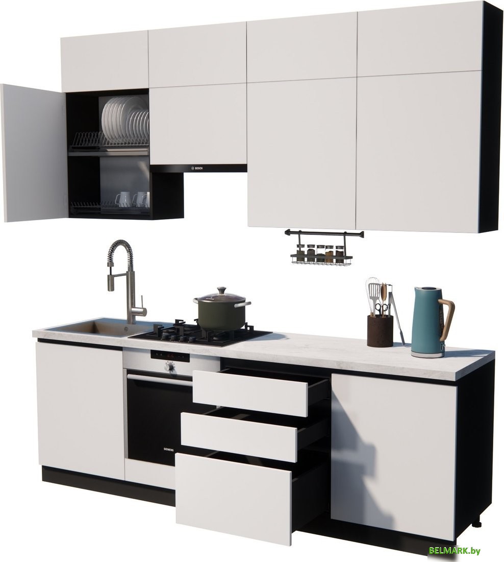 Готовая кухня ВерсоМебель Эко Премиум 2.4 (белый фасадный/ст. мрамор лацио) - фото2