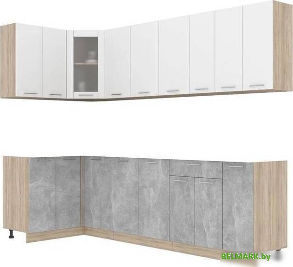 Готовая кухня Интерлиния Мила 12x27 без столешницы (белый платинум/бетон) - фото