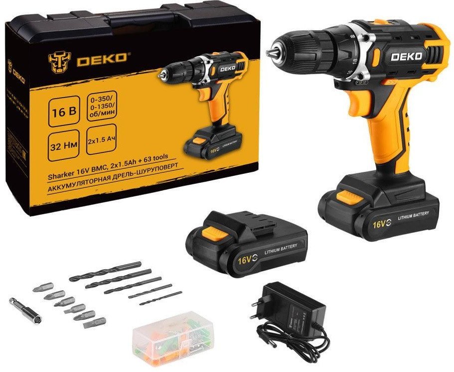Дрель-шуруповерт Deko Sharker 16V Set 63 083-1041 (с 2-мя АКБ, кейс) - фото