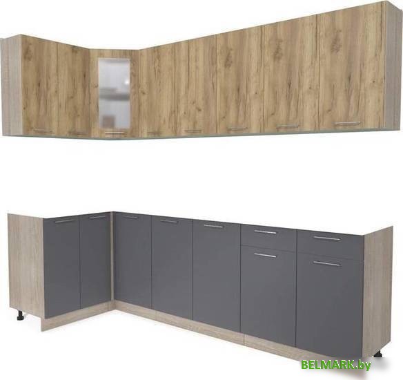 Готовая кухня Интерлиния Мила 12x26 без столешницы (дуб золотой/антрацит) - фото