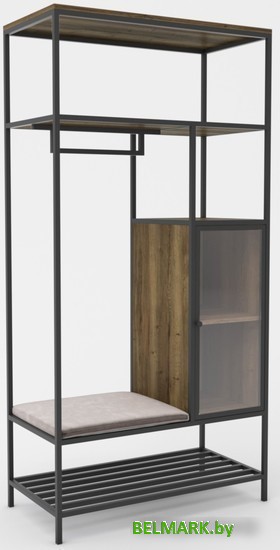 Стеллаж Hype Mebel Босс 120x200 (черный/дуб галифакс олово/велюр серый) - фото