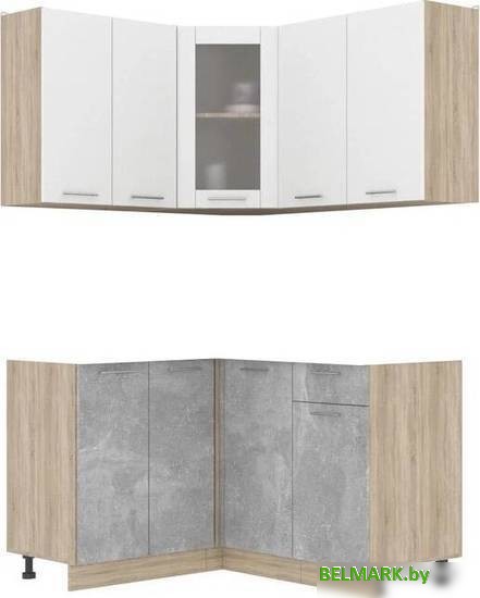 Готовая кухня Интерлиния Мила 12x14 без столешницы (белый платинум/бетон) - фото