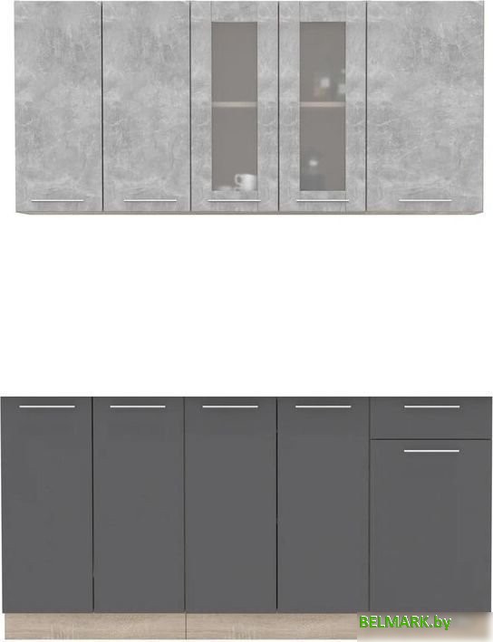 Готовая кухня Интерлиния Мила 16-60 без столешницы (бетон/антрацит) - фото