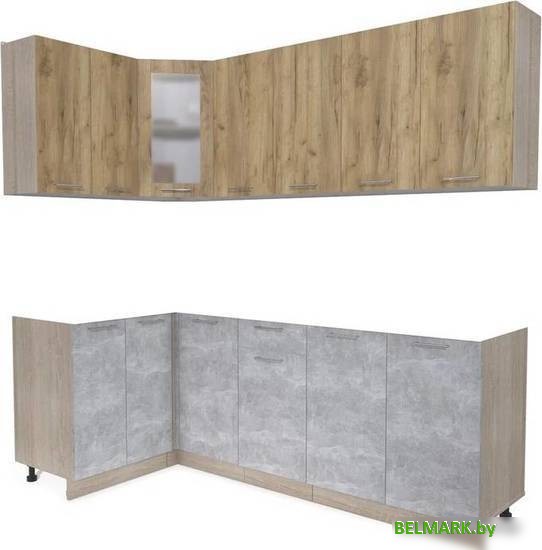 Готовая кухня Интерлиния Мила 12x22 без столешницы (дуб золотой/бетон) - фото