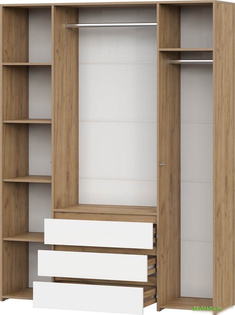 Шкаф распашной NN мебель МС Некст К комбинированный четырехстворчатый (дуб золотой/белый) - фото2