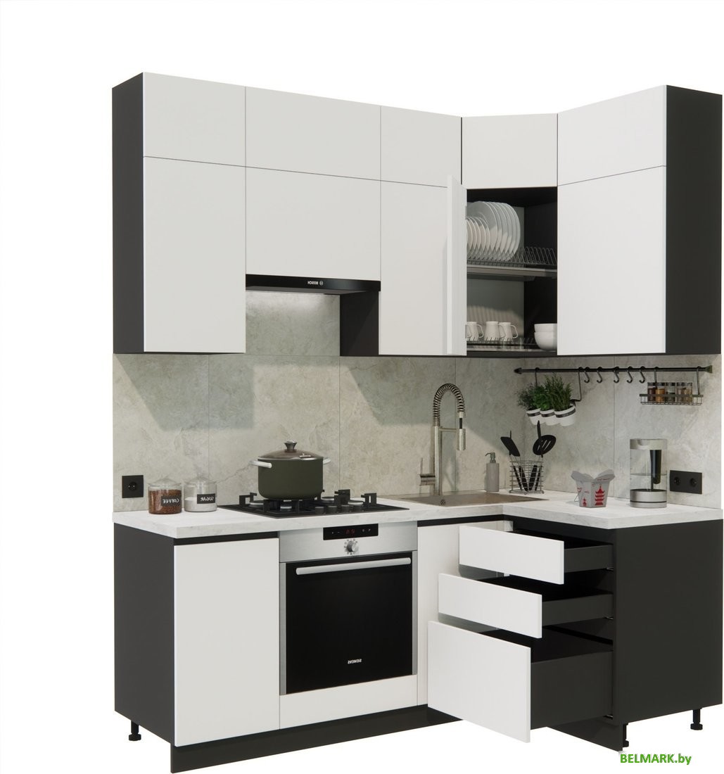 Готовая кухня ВерсоМебель Эко Премиум 1.2x2.0 правая (белый фасадный/ст. мрамор лацио) - фото2