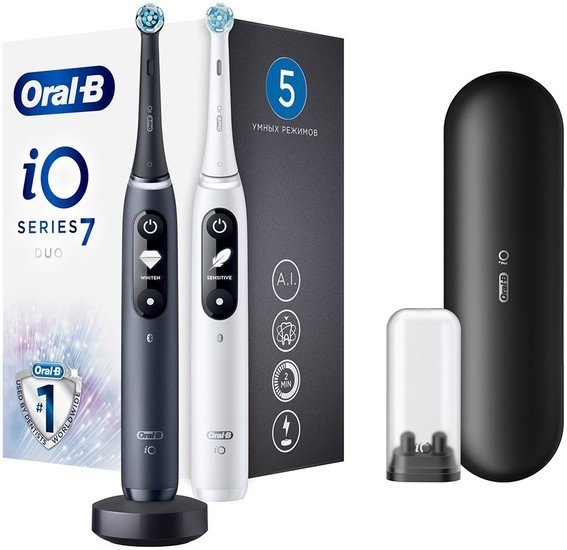 Комплект зубных щеток Oral-B iO 7 Duo (черный/белый) 4210201363040 - фото