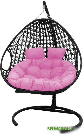 Подвесное кресло M-Group Для двоих Люкс 11510408 (черный ротанг/розовая подушка) - фото